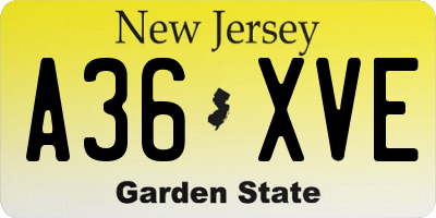 NJ license plate A36XVE