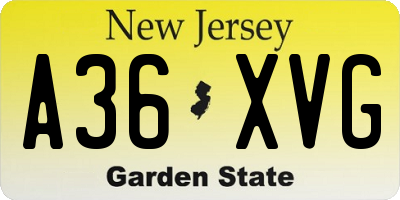 NJ license plate A36XVG