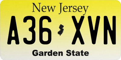 NJ license plate A36XVN