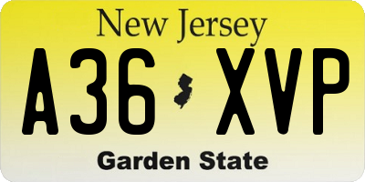 NJ license plate A36XVP