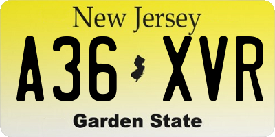 NJ license plate A36XVR