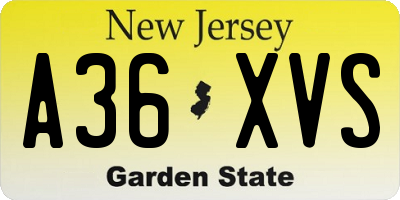 NJ license plate A36XVS
