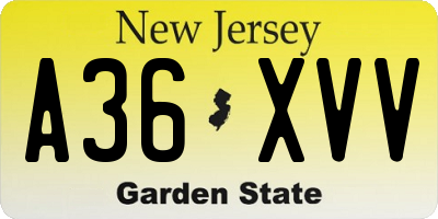 NJ license plate A36XVV