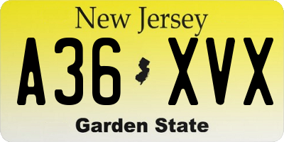 NJ license plate A36XVX