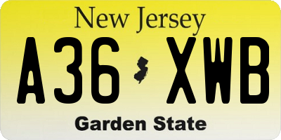 NJ license plate A36XWB