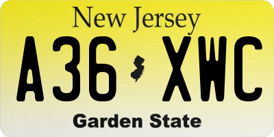 NJ license plate A36XWC
