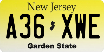 NJ license plate A36XWE
