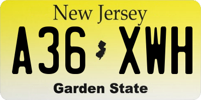 NJ license plate A36XWH