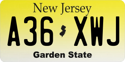 NJ license plate A36XWJ