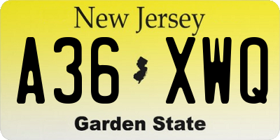 NJ license plate A36XWQ