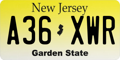 NJ license plate A36XWR