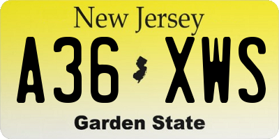 NJ license plate A36XWS