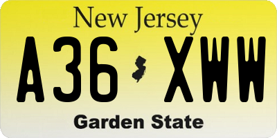 NJ license plate A36XWW