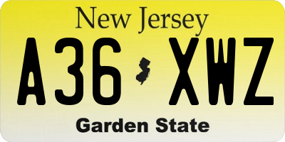 NJ license plate A36XWZ