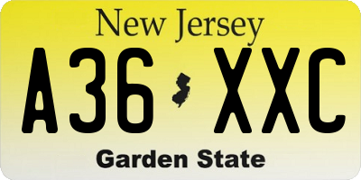 NJ license plate A36XXC