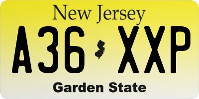 NJ license plate A36XXP