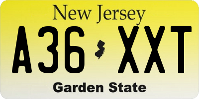NJ license plate A36XXT