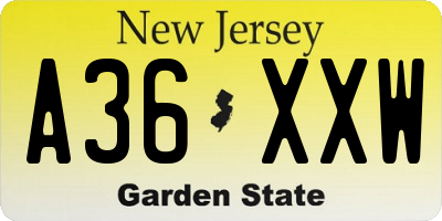 NJ license plate A36XXW
