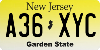 NJ license plate A36XYC