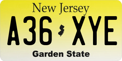 NJ license plate A36XYE