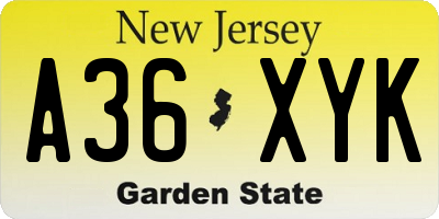 NJ license plate A36XYK