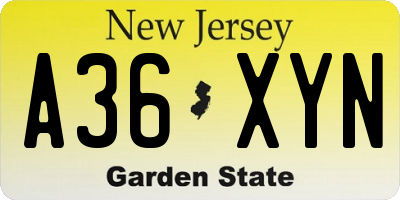 NJ license plate A36XYN