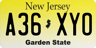 NJ license plate A36XYO