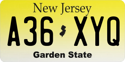 NJ license plate A36XYQ