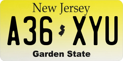NJ license plate A36XYU