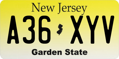 NJ license plate A36XYV