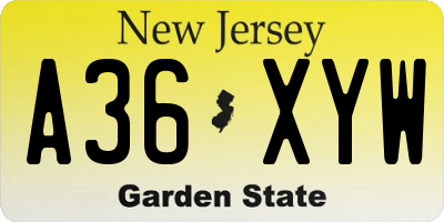 NJ license plate A36XYW