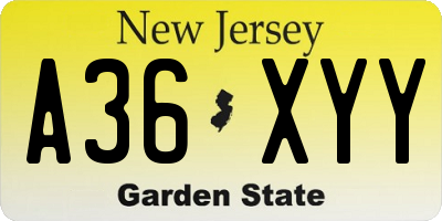 NJ license plate A36XYY