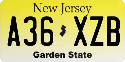 NJ license plate A36XZB