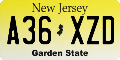 NJ license plate A36XZD