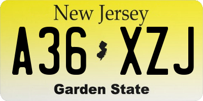 NJ license plate A36XZJ