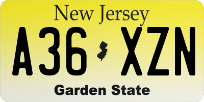 NJ license plate A36XZN