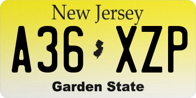 NJ license plate A36XZP