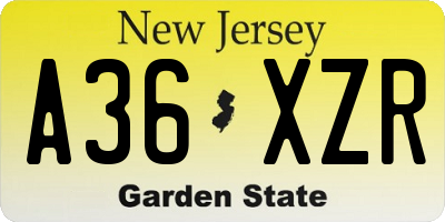 NJ license plate A36XZR