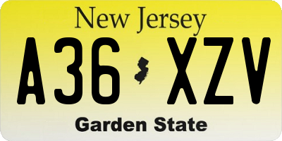 NJ license plate A36XZV