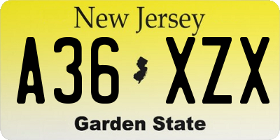 NJ license plate A36XZX