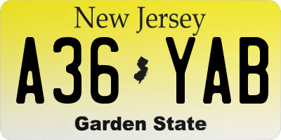 NJ license plate A36YAB