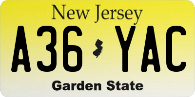 NJ license plate A36YAC