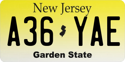 NJ license plate A36YAE