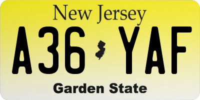 NJ license plate A36YAF