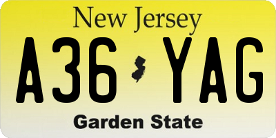 NJ license plate A36YAG