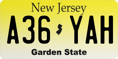 NJ license plate A36YAH