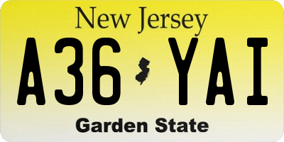 NJ license plate A36YAI
