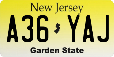 NJ license plate A36YAJ