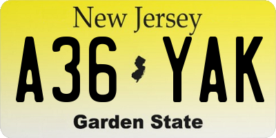 NJ license plate A36YAK