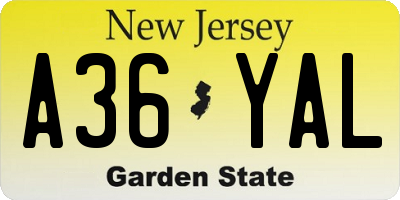 NJ license plate A36YAL